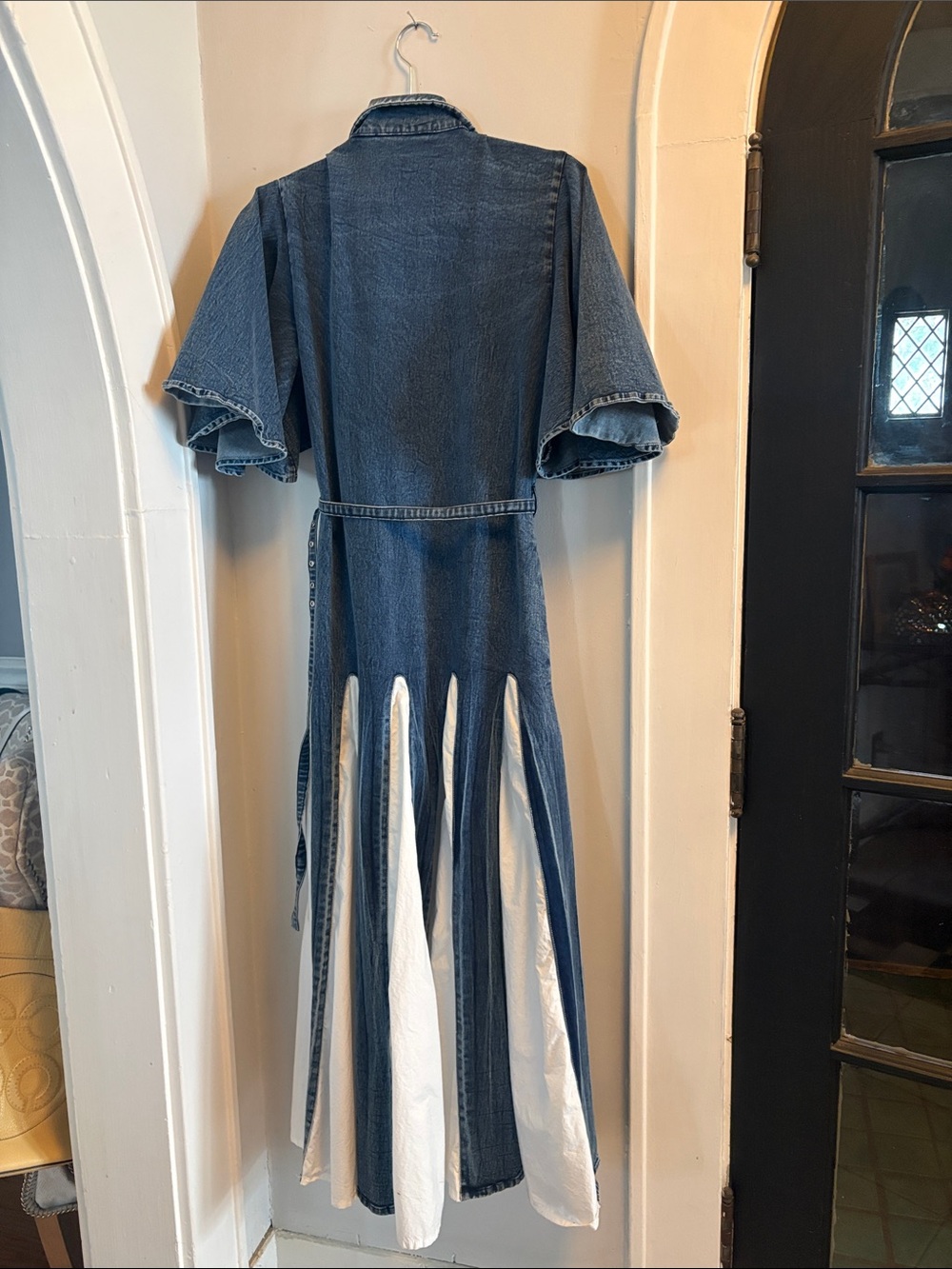 Denim Maxi Dress with White Inset Panels - Picture 3 of 3